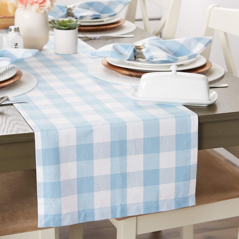 DII Buffalo Check Collection, Classic Farmhouse Table Runner, 14x72, Light Blue & White - Image 4